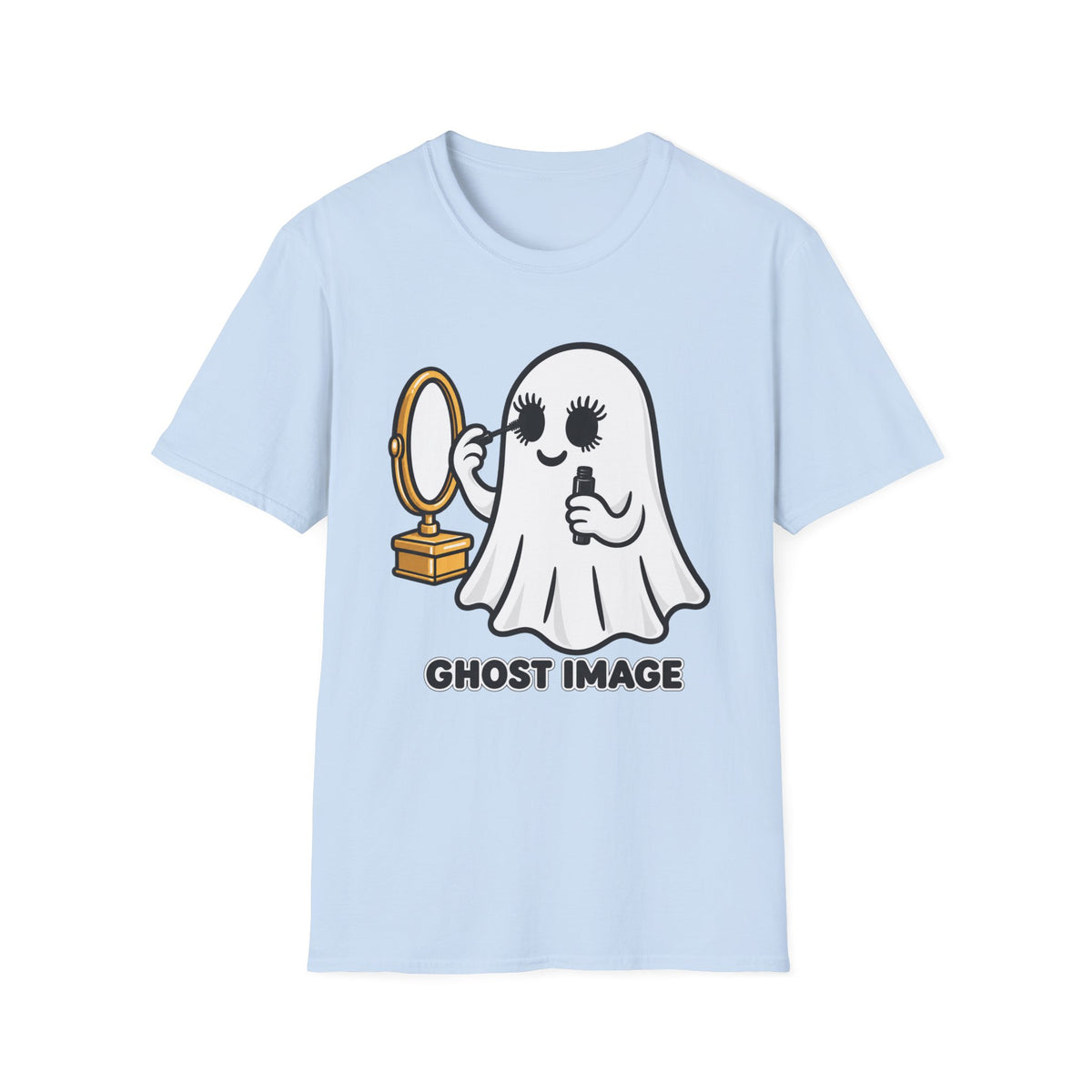 Ghost Image- Ghost Putting On Makeup T-Shirt | Halloween Costume Graphic Tee