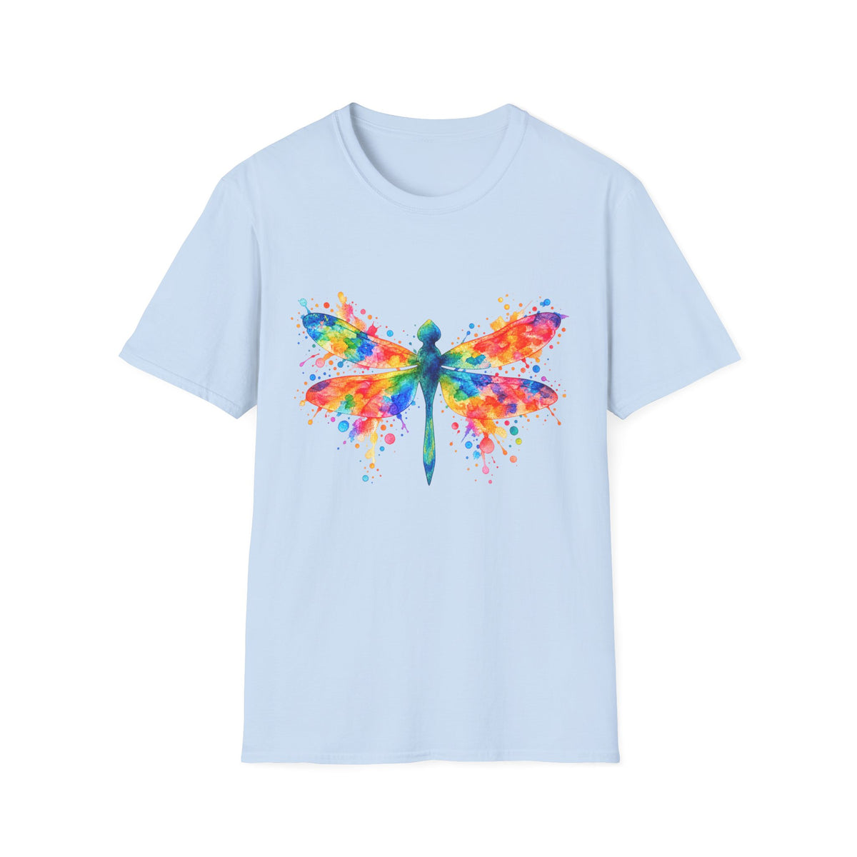 Colorful Watercolor Dragonfly T-Shirt | Rainbow Splash Insect Art