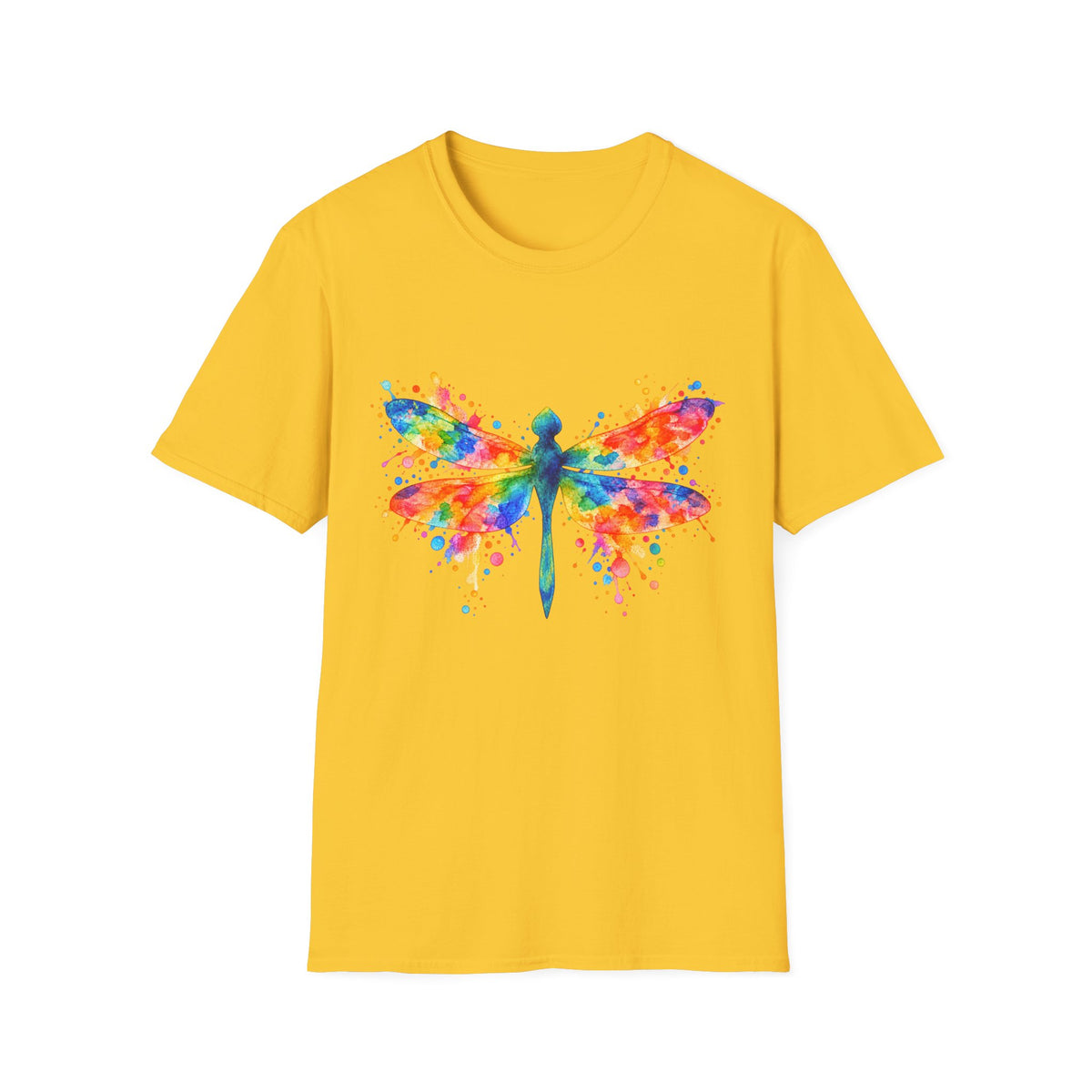 Colorful Watercolor Dragonfly T-Shirt | Rainbow Splash Insect Art