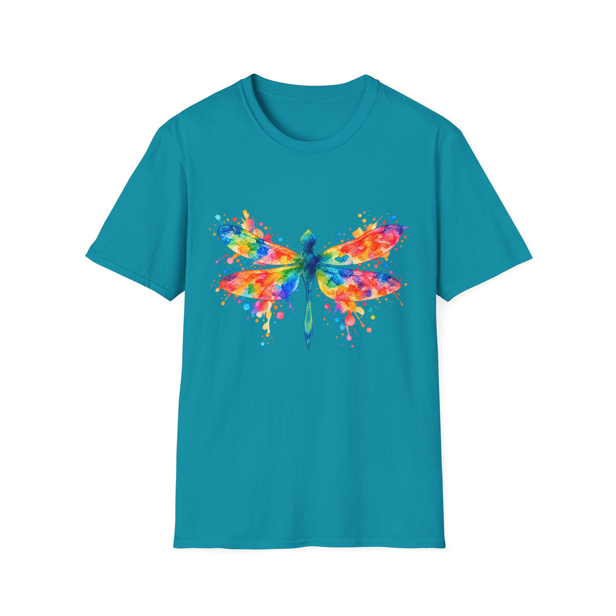 Colorful Watercolor Dragonfly T-Shirt | Rainbow Splash Insect Art