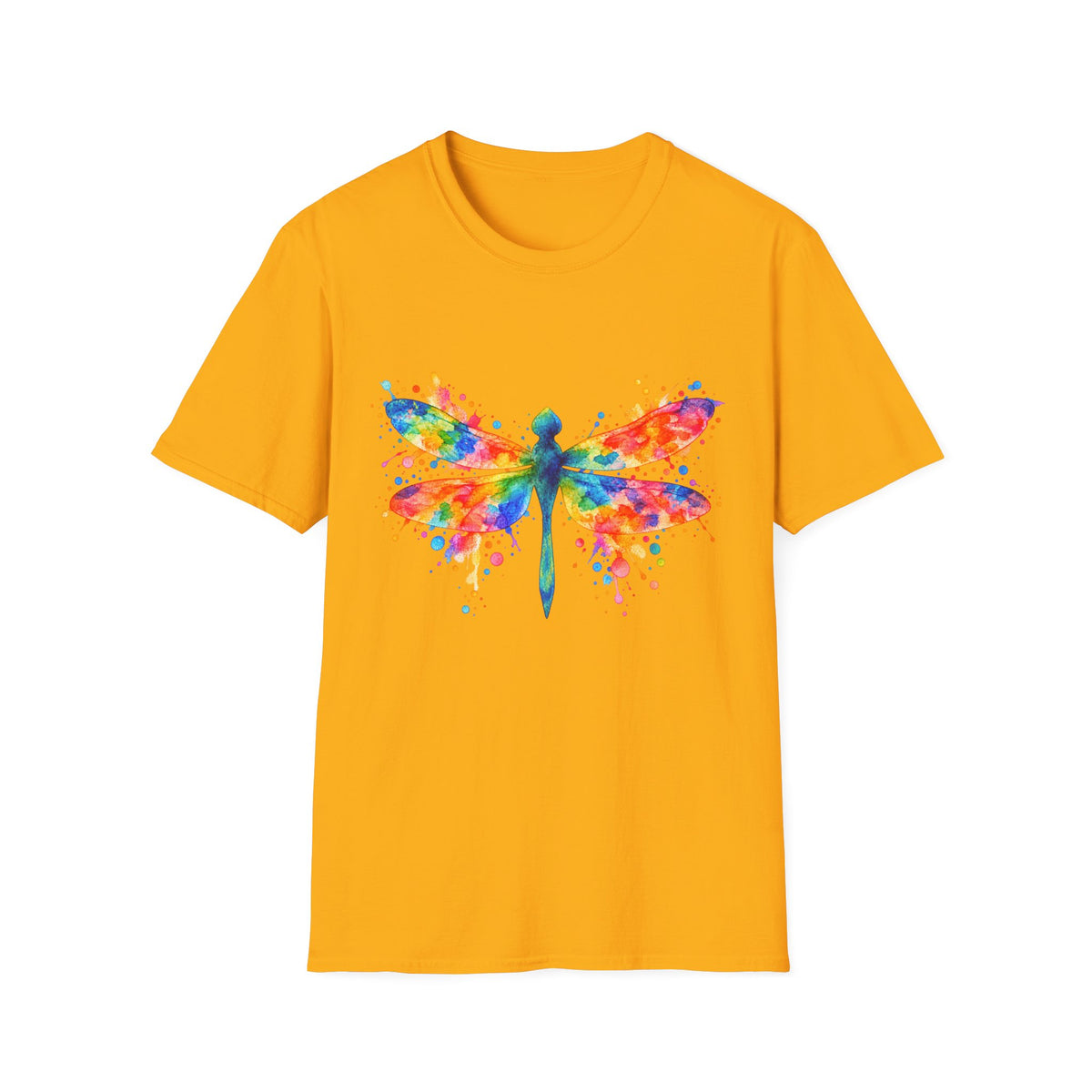 Colorful Watercolor Dragonfly T-Shirt | Rainbow Splash Insect Art