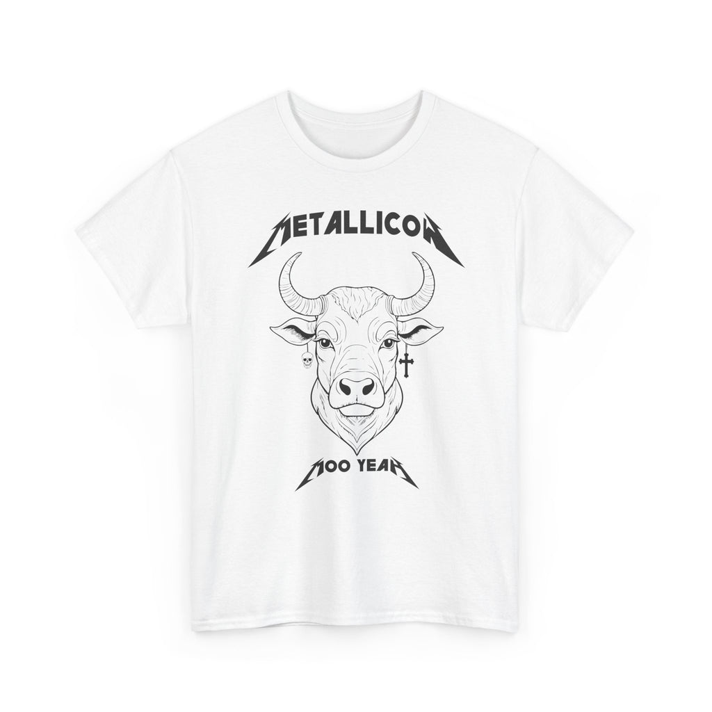 Metallicow 100 Year Unisex Heavy Cotton Tee, Graphic T-Shirt, Music Merchandise, Concert Apparel, Gift for Music Lovers, Band Tee