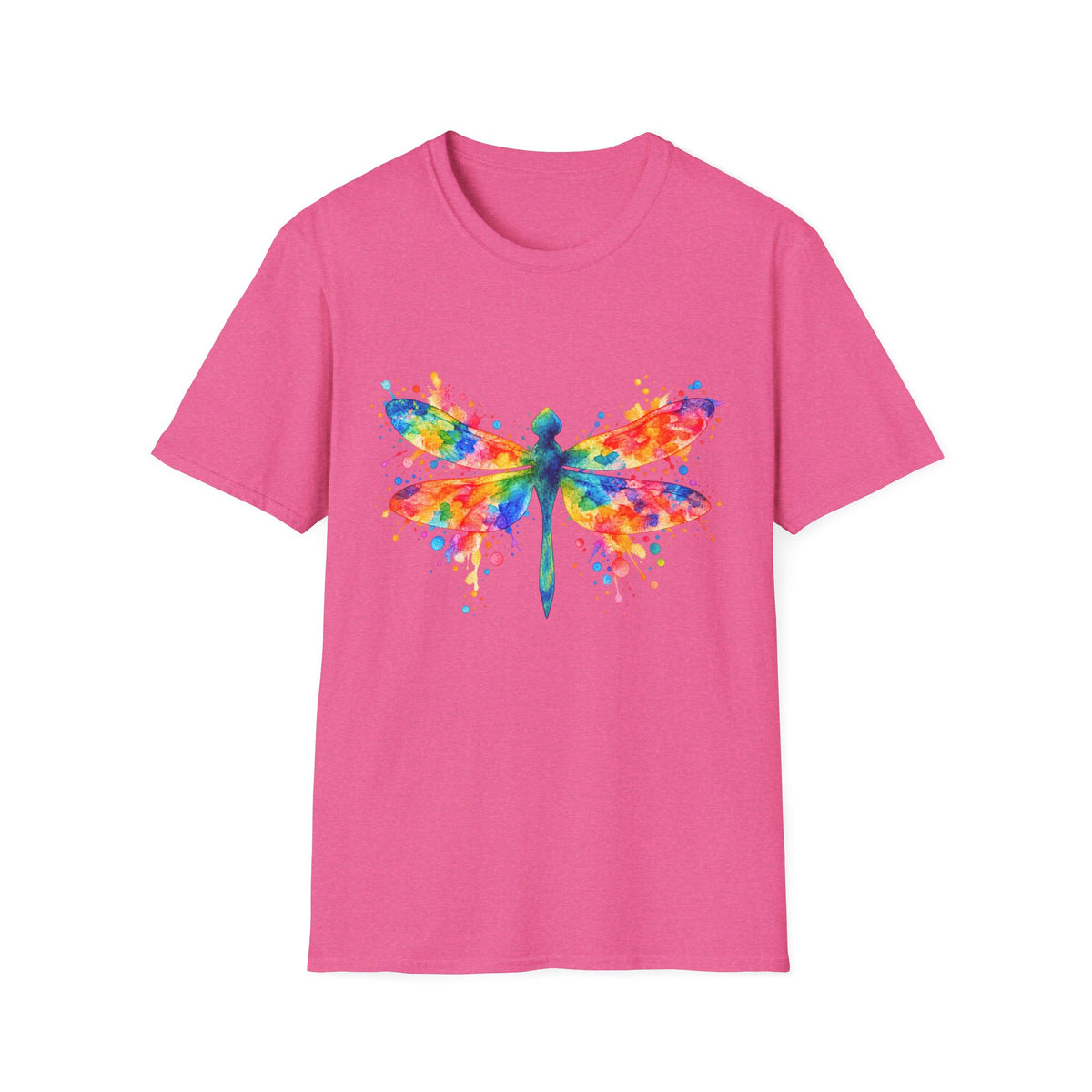 Colorful Watercolor Dragonfly T-Shirt | Rainbow Splash Insect Art