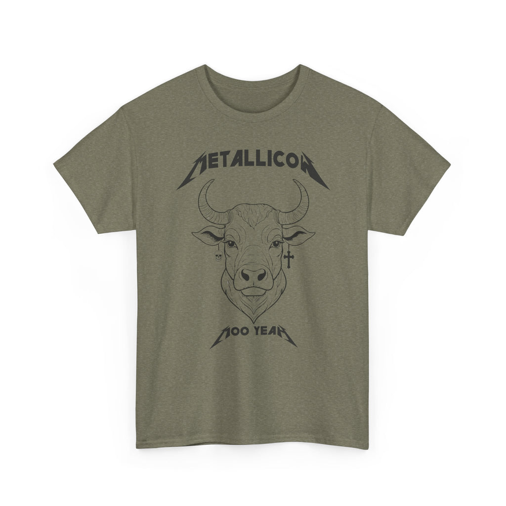 Metallicow 100 Year Unisex Heavy Cotton Tee, Graphic T-Shirt, Music Merchandise, Concert Apparel, Gift for Music Lovers, Band Tee