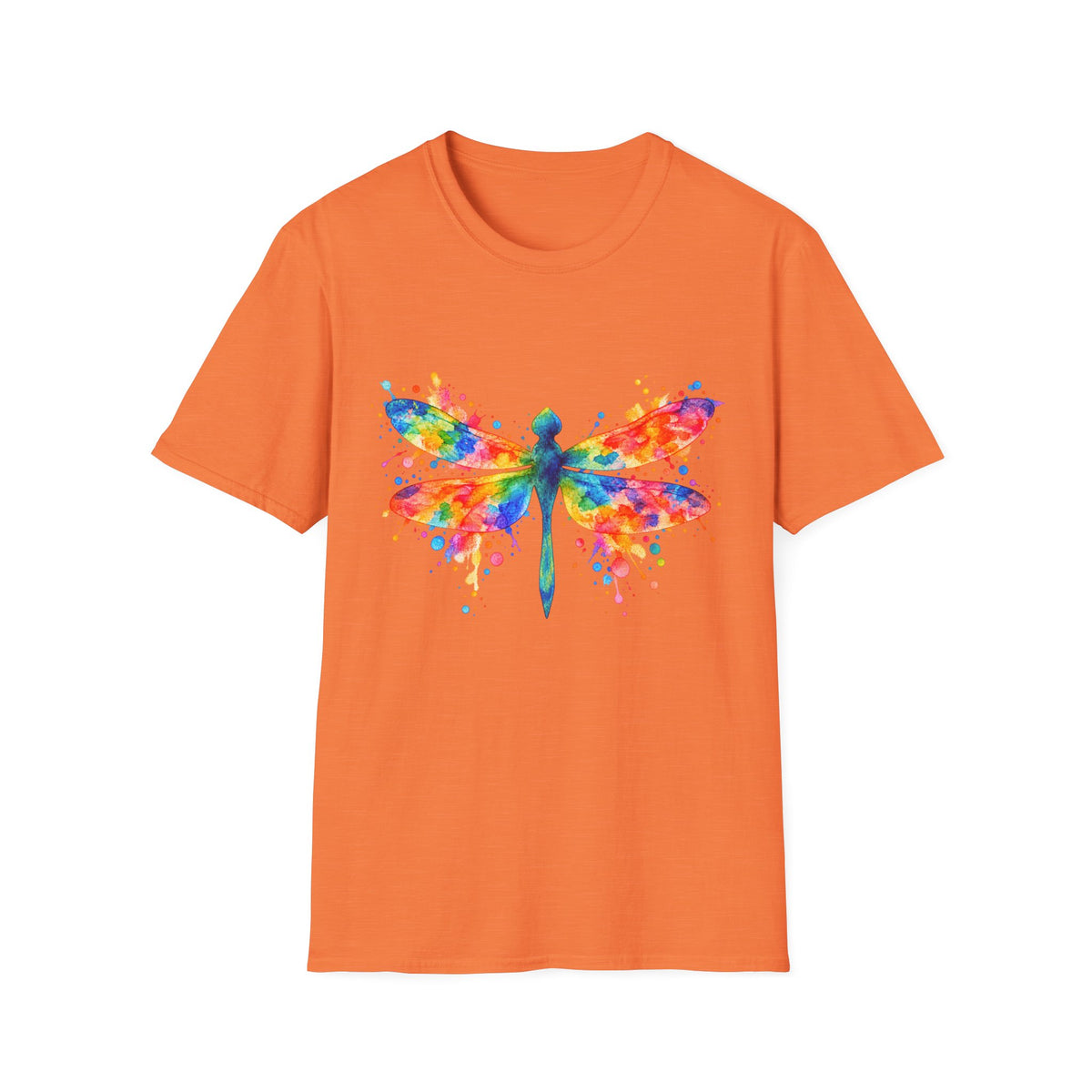 Colorful Watercolor Dragonfly T-Shirt | Rainbow Splash Insect Art