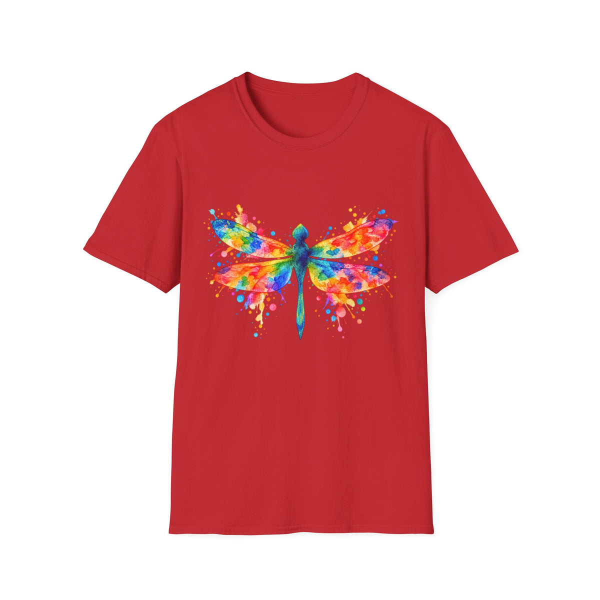 Colorful Watercolor Dragonfly T-Shirt | Rainbow Splash Insect Art
