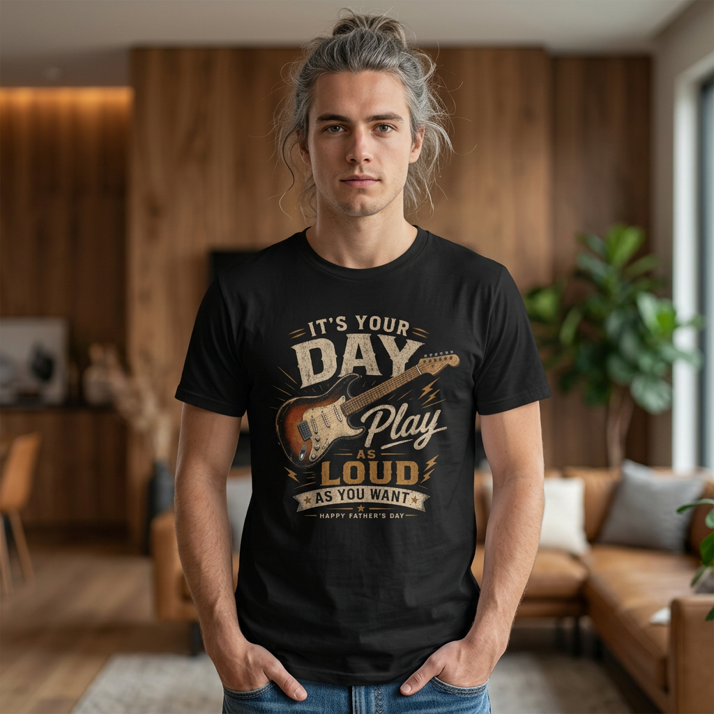 Father' Day  Electric Guitar T-Shirt |  Play Loud music design