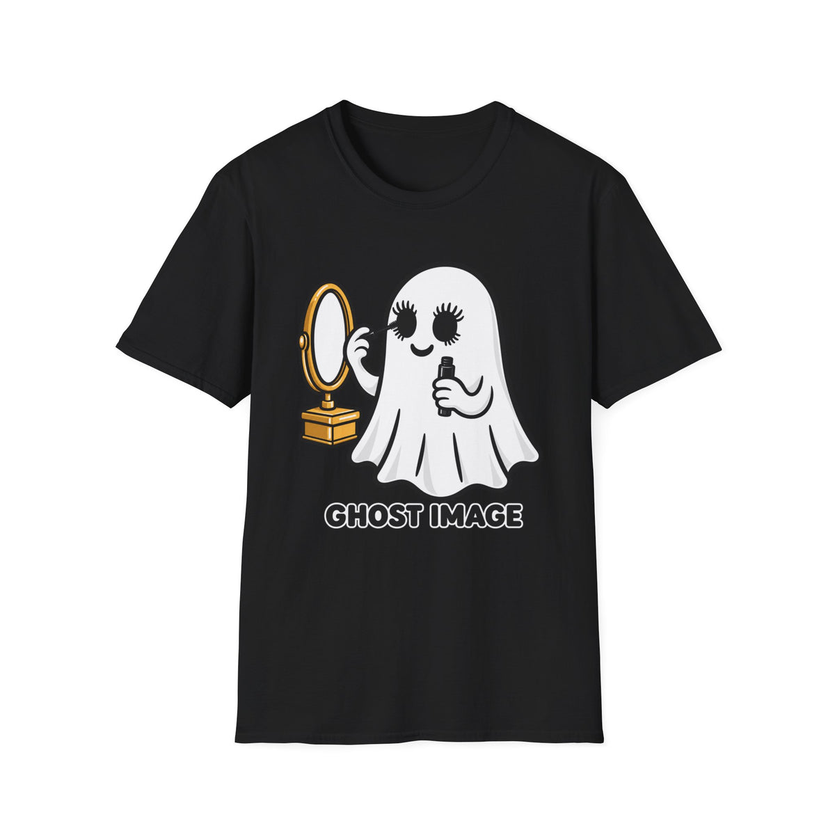 Ghost Image- Ghost Putting On Makeup T-Shirt | Halloween Costume Graphic Tee