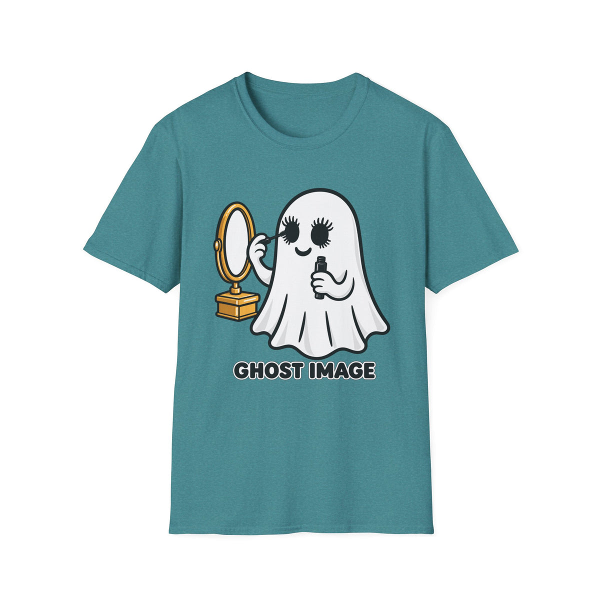 Ghost Image- Ghost Putting On Makeup T-Shirt | Halloween Costume Graphic Tee