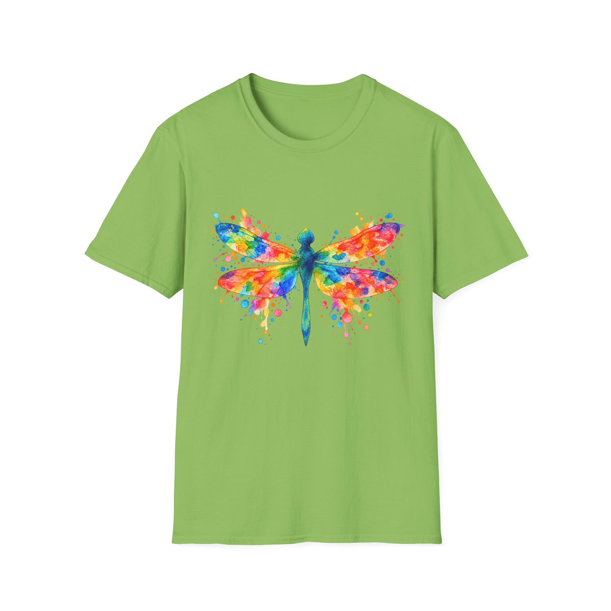 Colorful Watercolor Dragonfly T-Shirt | Rainbow Splash Insect Art