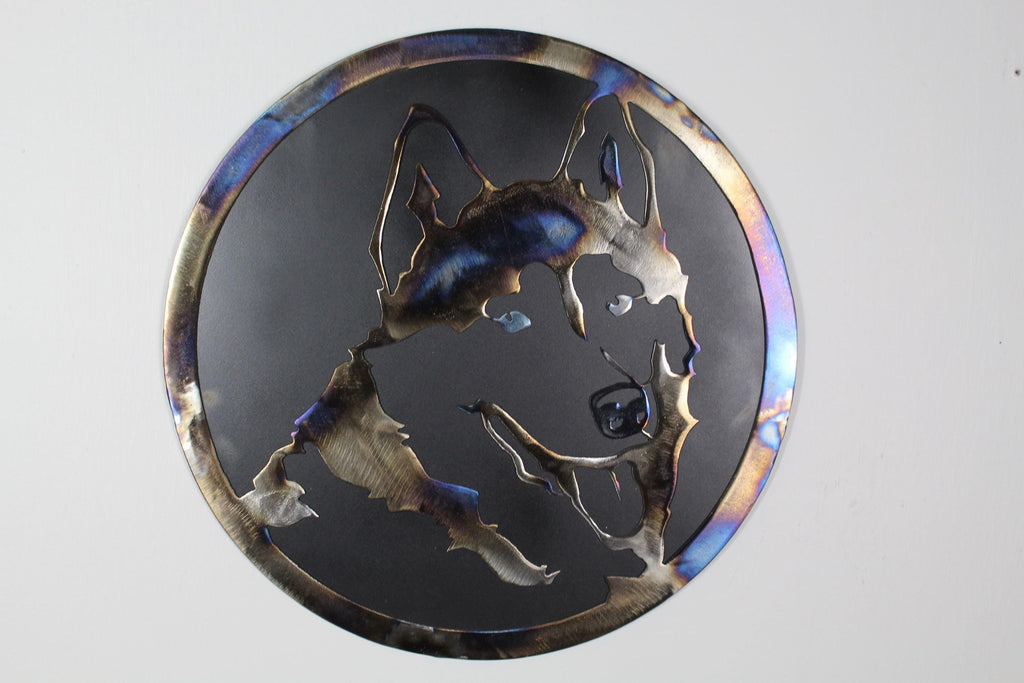 Dog Lovers - Husky Wall Art - Hand Made Flame Painted Steel - Home Decor - Vacation Home - Animal Lover