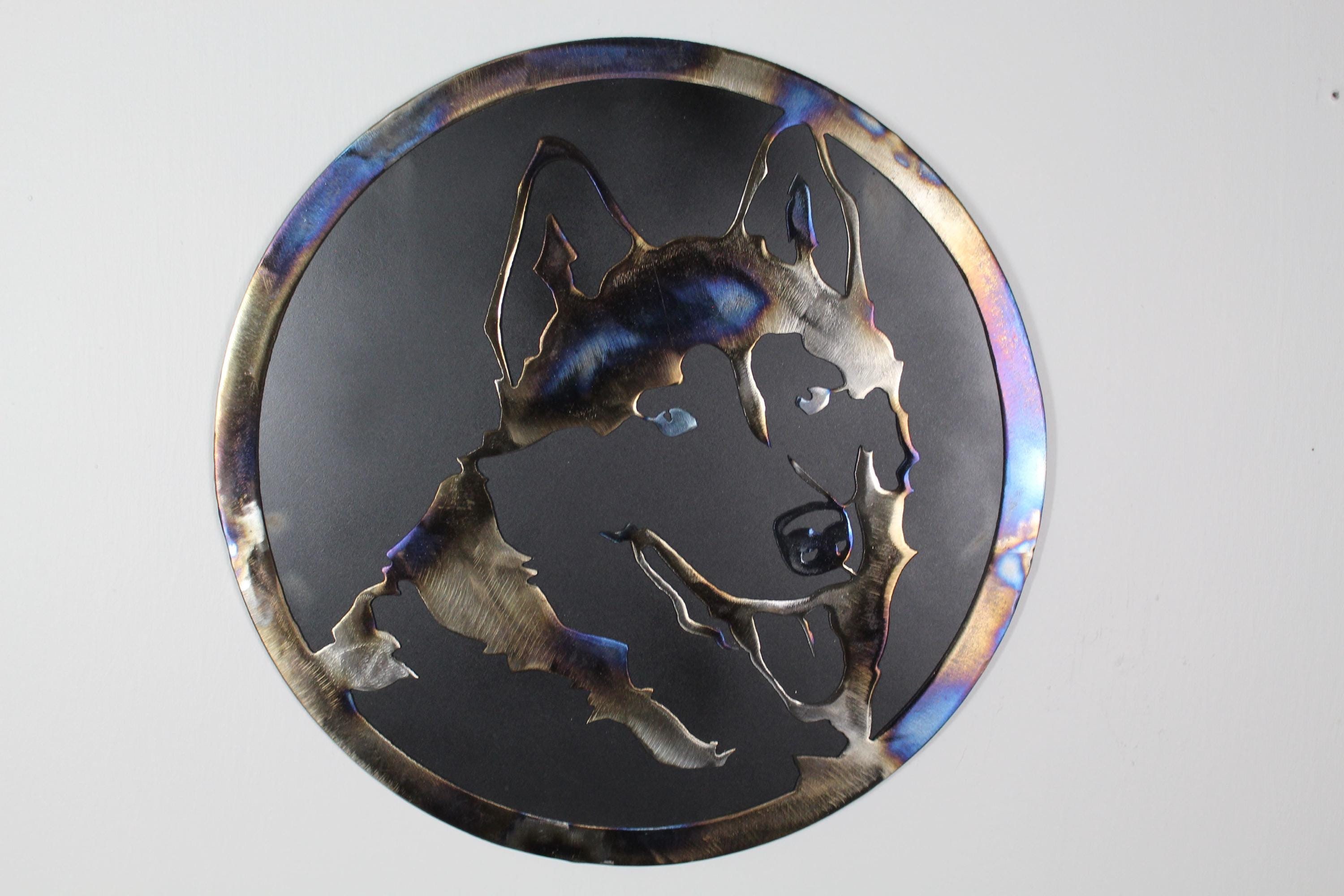 Dog Lovers - Husky Wall Art - Hand Made Flame Painted Steel - Home Decor - Vacation Home - Animal Lover
