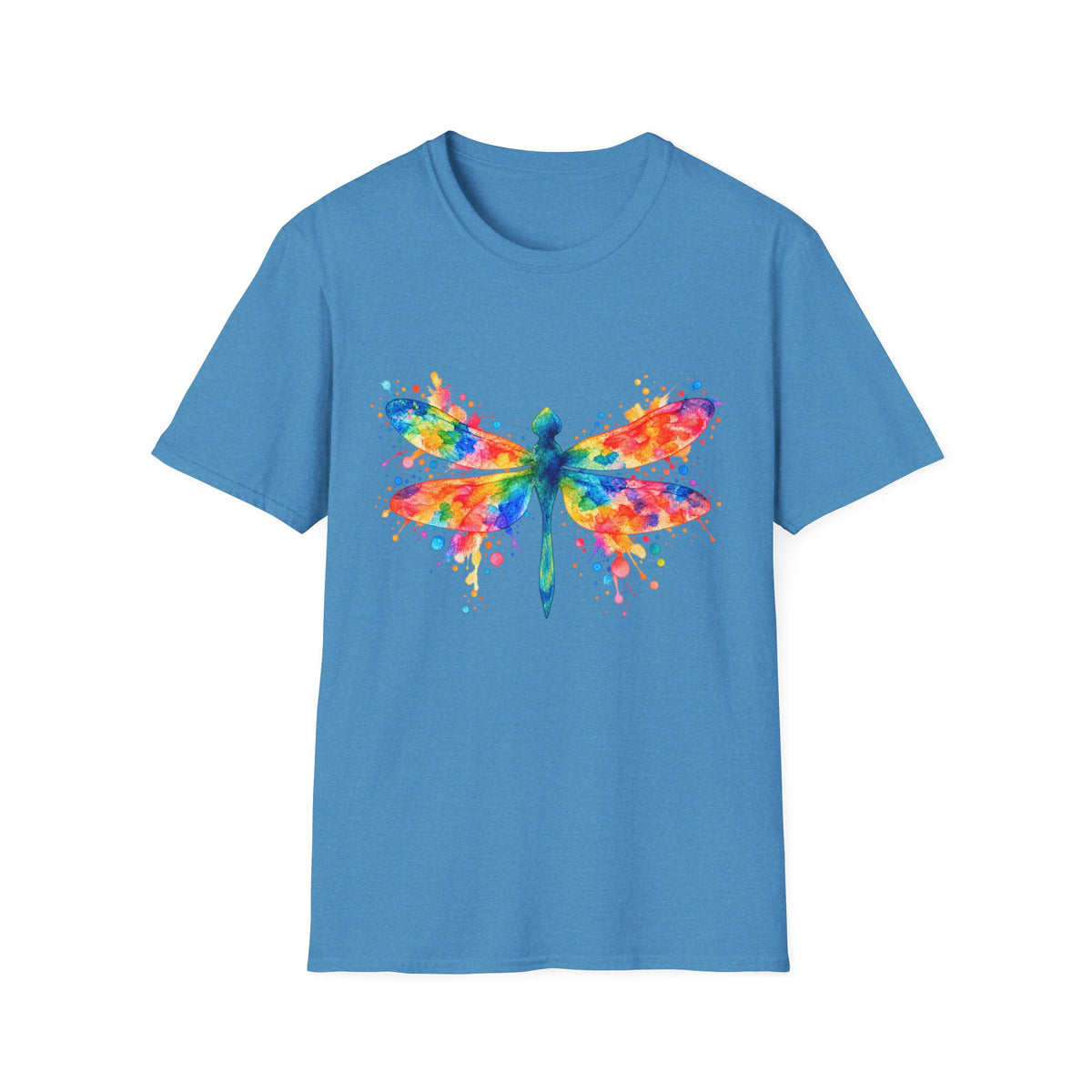 Colorful Watercolor Dragonfly T-Shirt | Rainbow Splash Insect Art