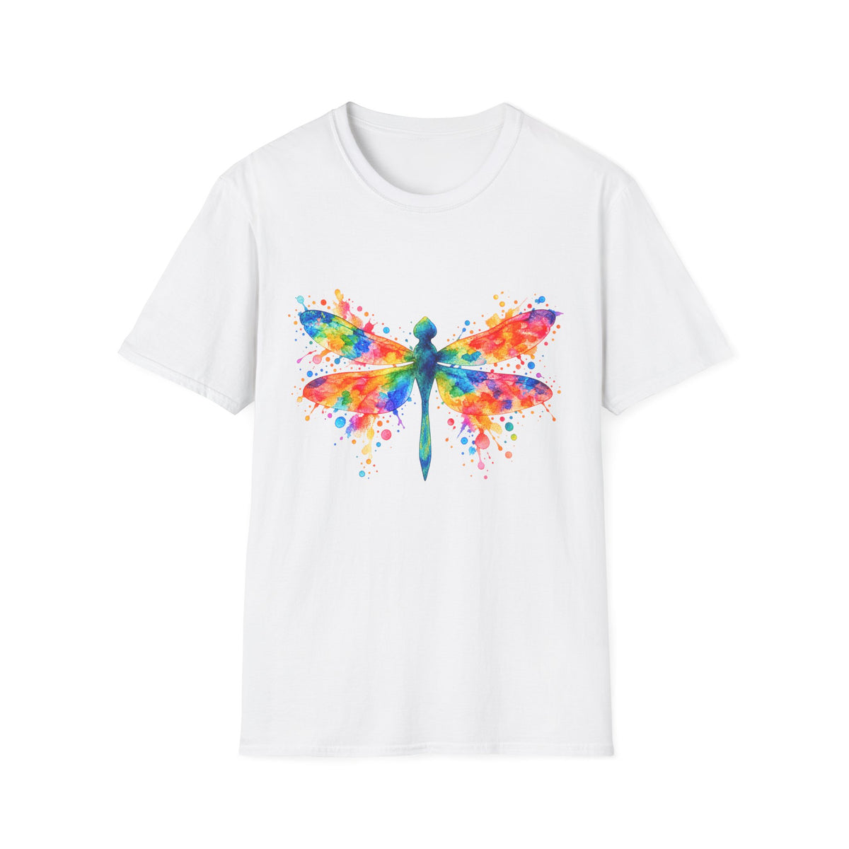Colorful Watercolor Dragonfly T-Shirt | Rainbow Splash Insect Art