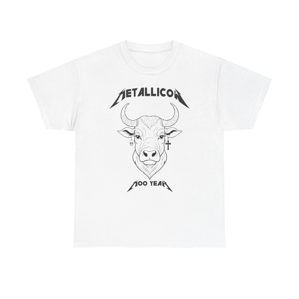 Metallicow 100 Year Unisex Heavy Cotton Tee, Graphic T-Shirt, Music Merchandise, Concert Apparel, Gift for Music Lovers, Band Tee