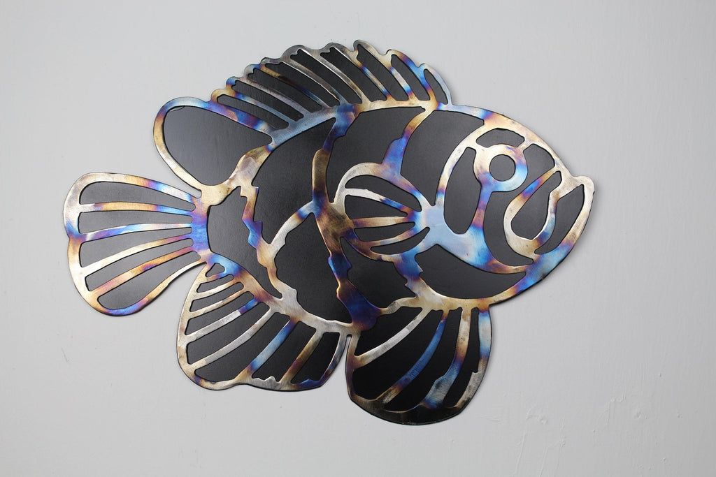 Animal Lovers CLOWN FISH wall art decoration - Lake House - Vacation home - STR- Flame Treated on Black - Steel-on-steel - hand made