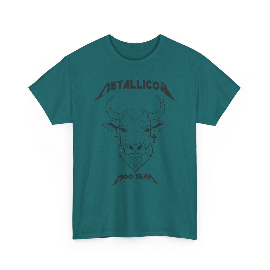Metallicow 100 Year Unisex Heavy Cotton Tee, Graphic T-Shirt, Music Merchandise, Concert Apparel, Gift for Music Lovers, Band Tee