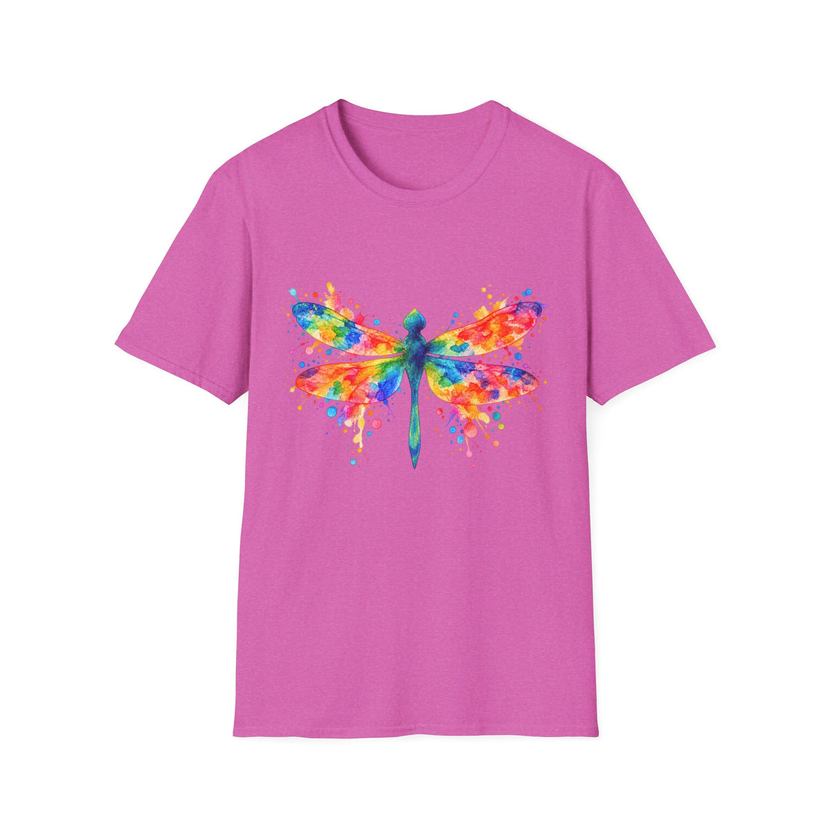 Colorful Watercolor Dragonfly T-Shirt | Rainbow Splash Insect Art