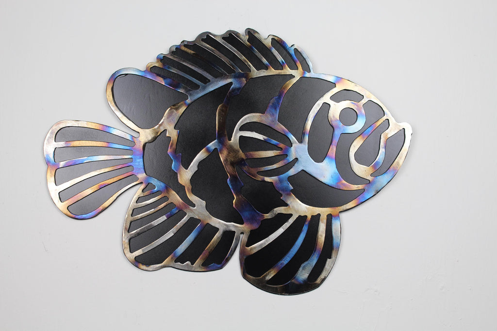 Animal Lovers CLOWN FISH wall art decoration - Lake House - Vacation home - STR- Flame Treated on Black - Steel-on-steel - hand made