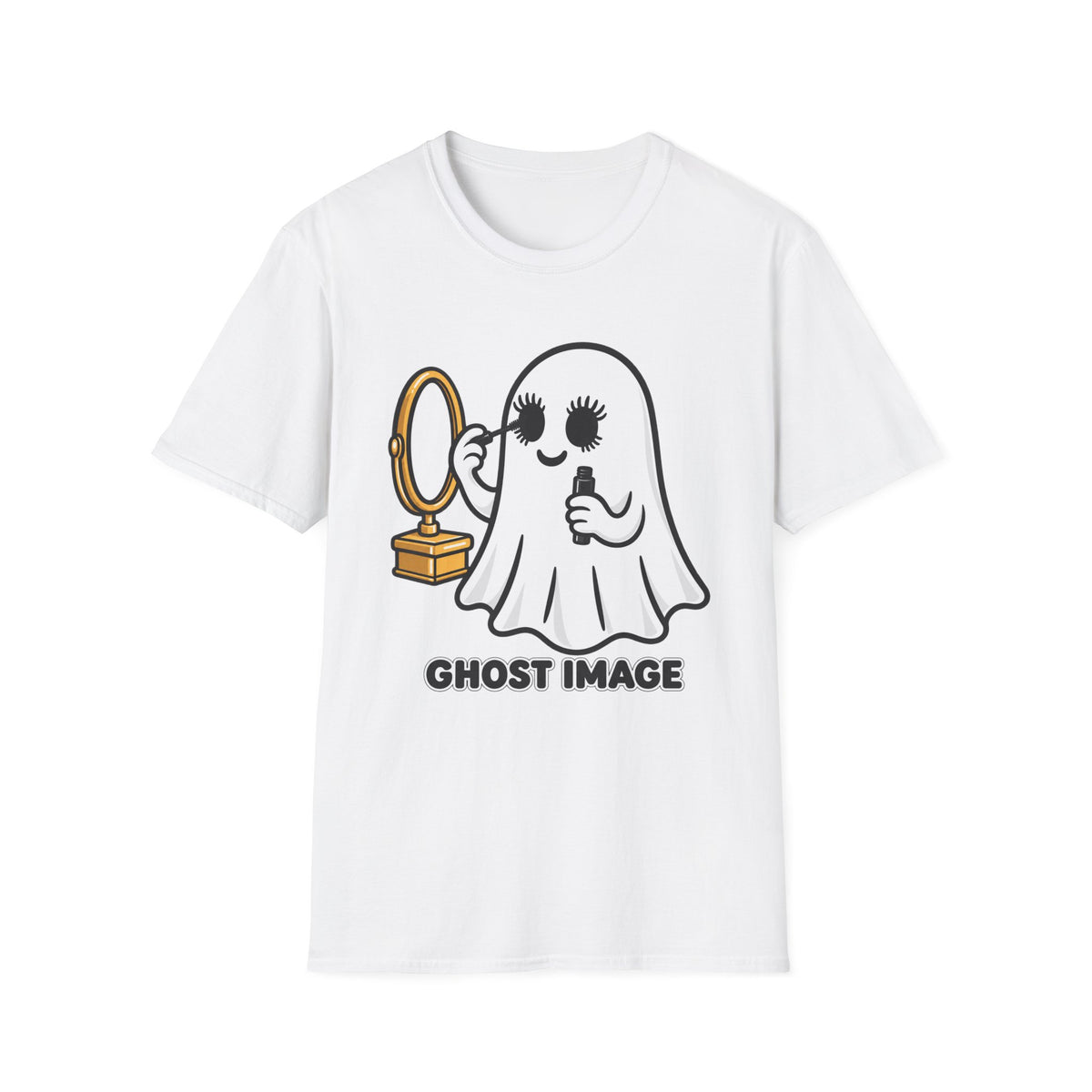 Ghost Image- Ghost Putting On Makeup T-Shirt | Halloween Costume Graphic Tee