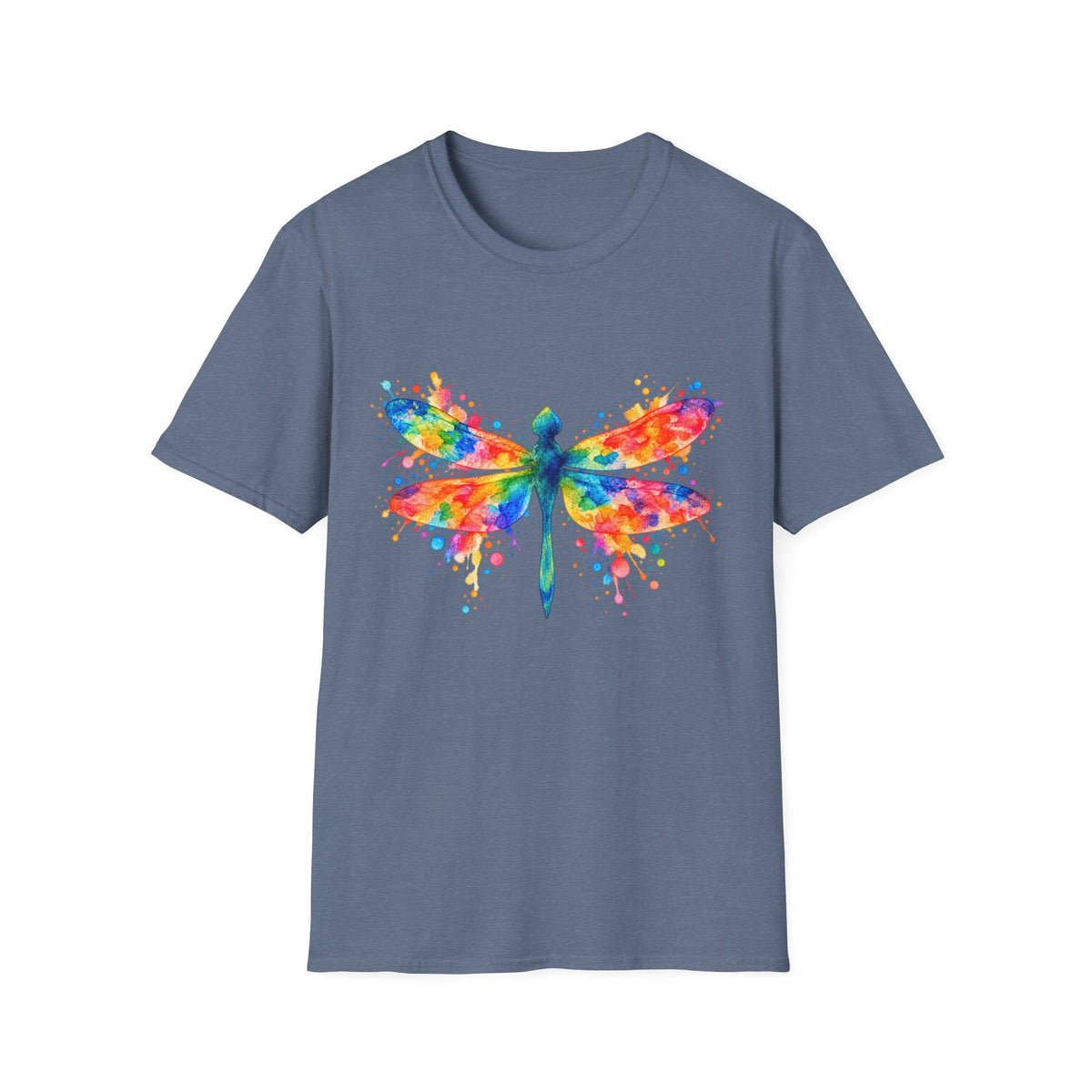 Colorful Watercolor Dragonfly T-Shirt | Rainbow Splash Insect Art