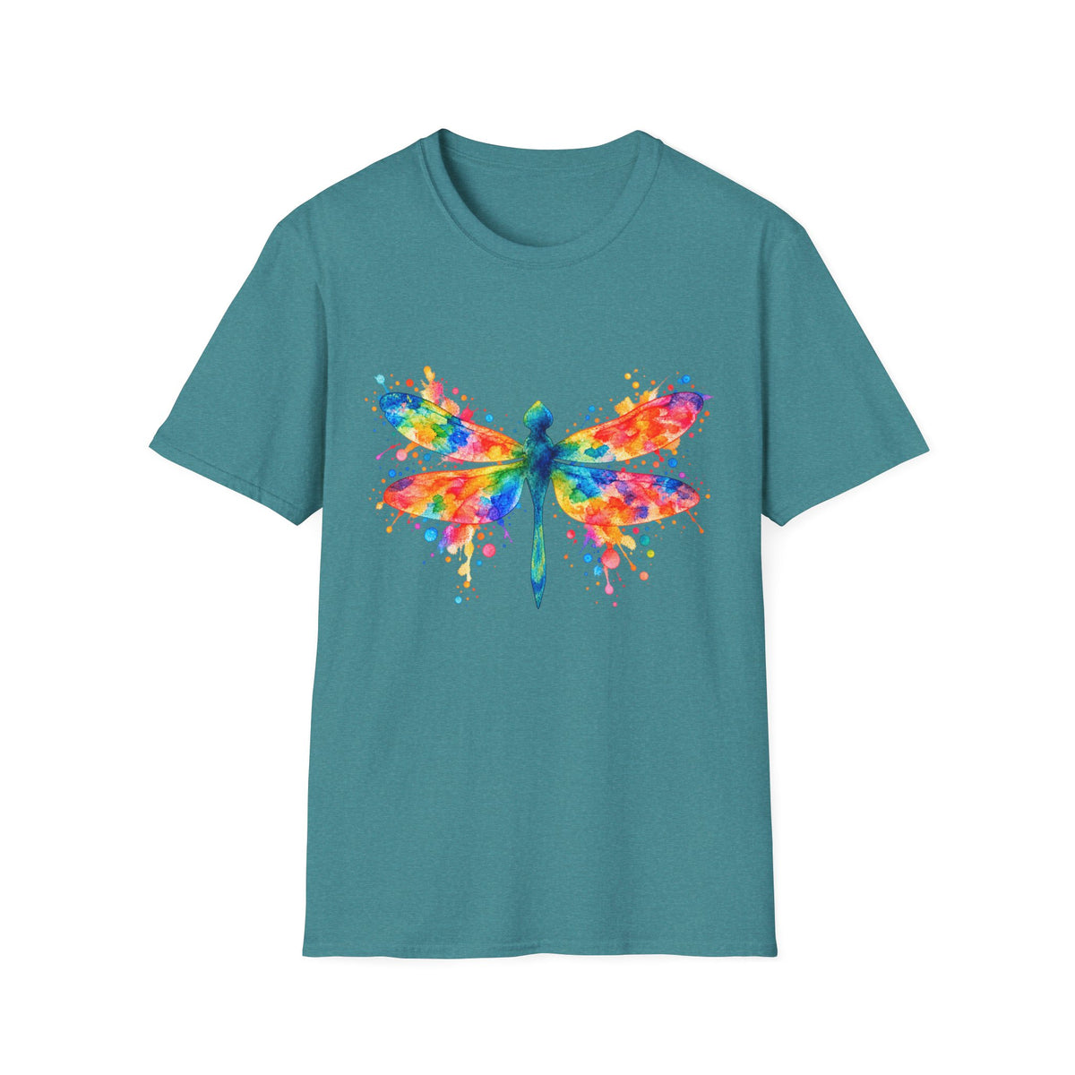 Colorful Watercolor Dragonfly T-Shirt | Rainbow Splash Insect Art