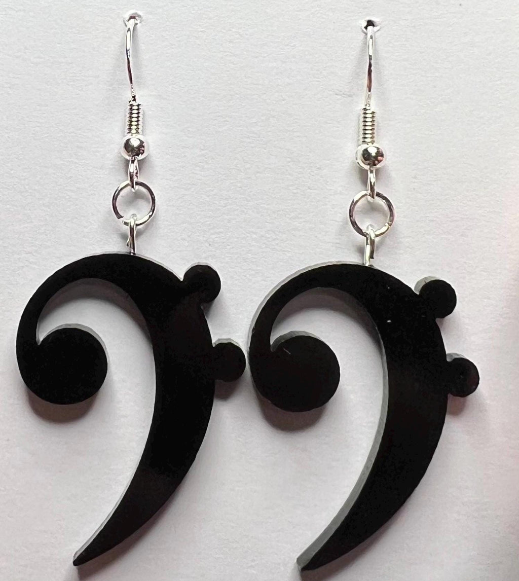 Bass Clef Earrings Black Acrylic made in Texas USA