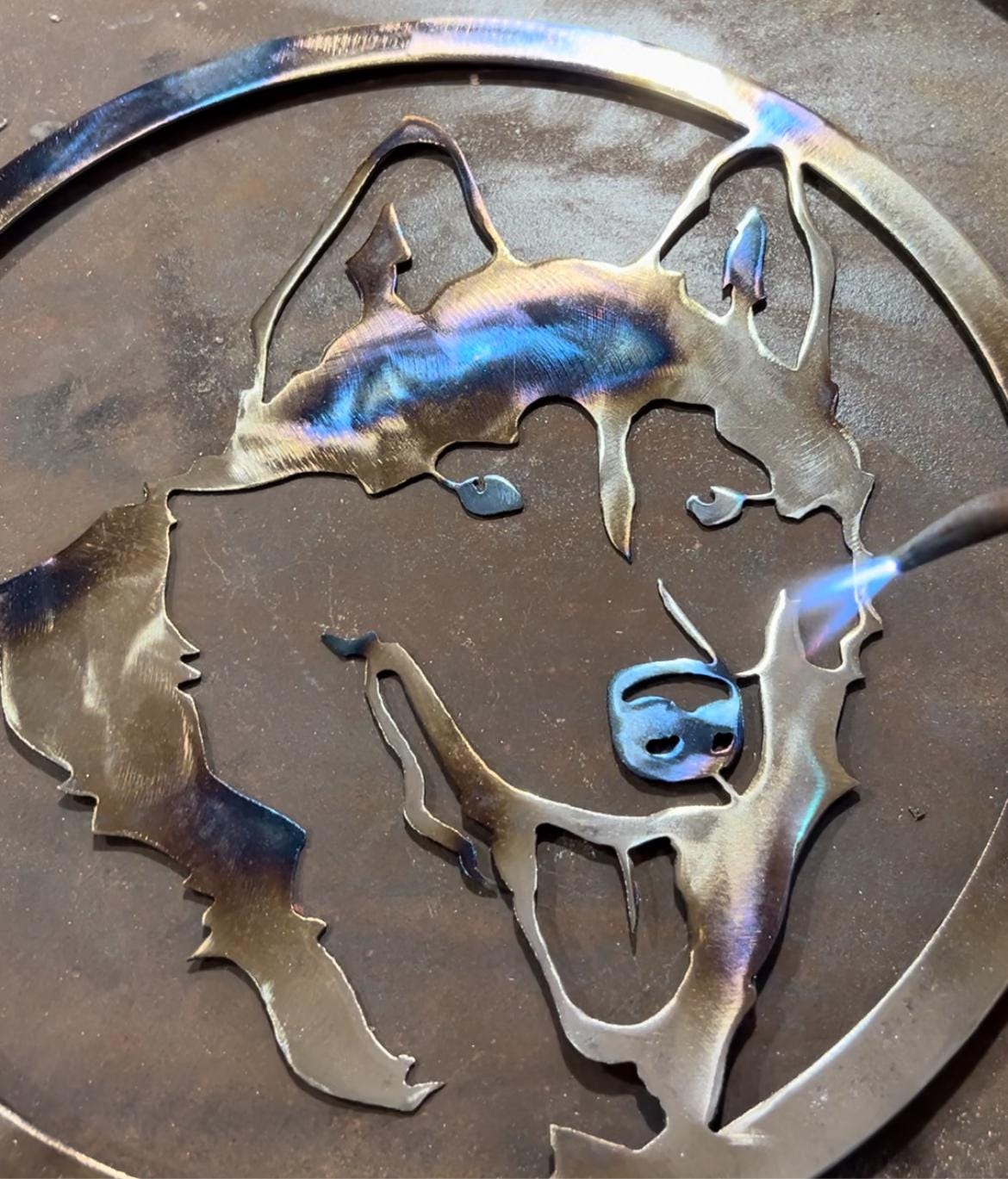 Dog Lovers - Husky Wall Art - Hand Made Flame Painted Steel - Home Decor - Vacation Home - Animal Lover