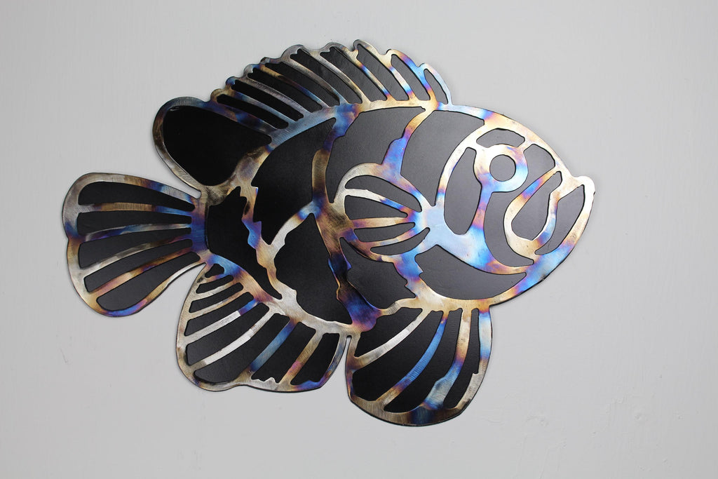 Animal Lovers CLOWN FISH wall art decoration - Lake House - Vacation home - STR- Flame Treated on Black - Steel-on-steel - hand made