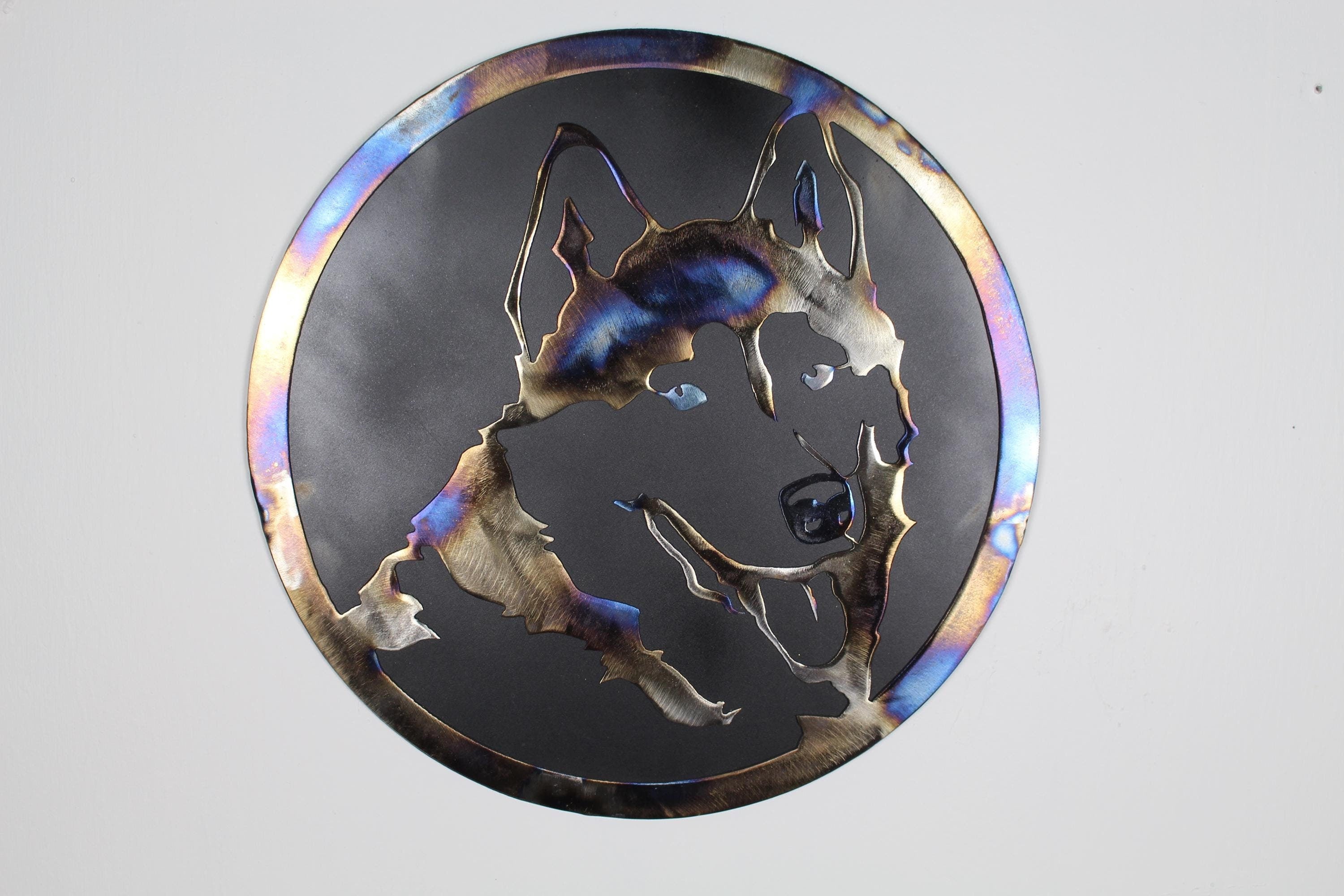 Dog Lovers - Husky Wall Art - Hand Made Flame Painted Steel - Home Decor - Vacation Home - Animal Lover